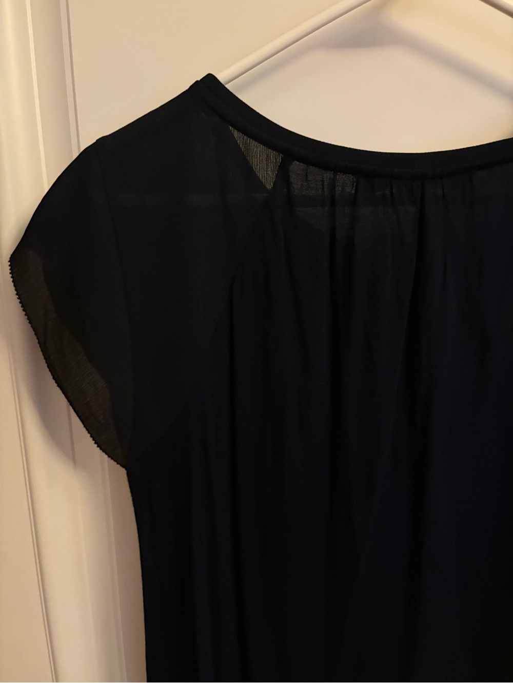 Loft navy cap sleeve gathered front blouse - Picture 12 of 15